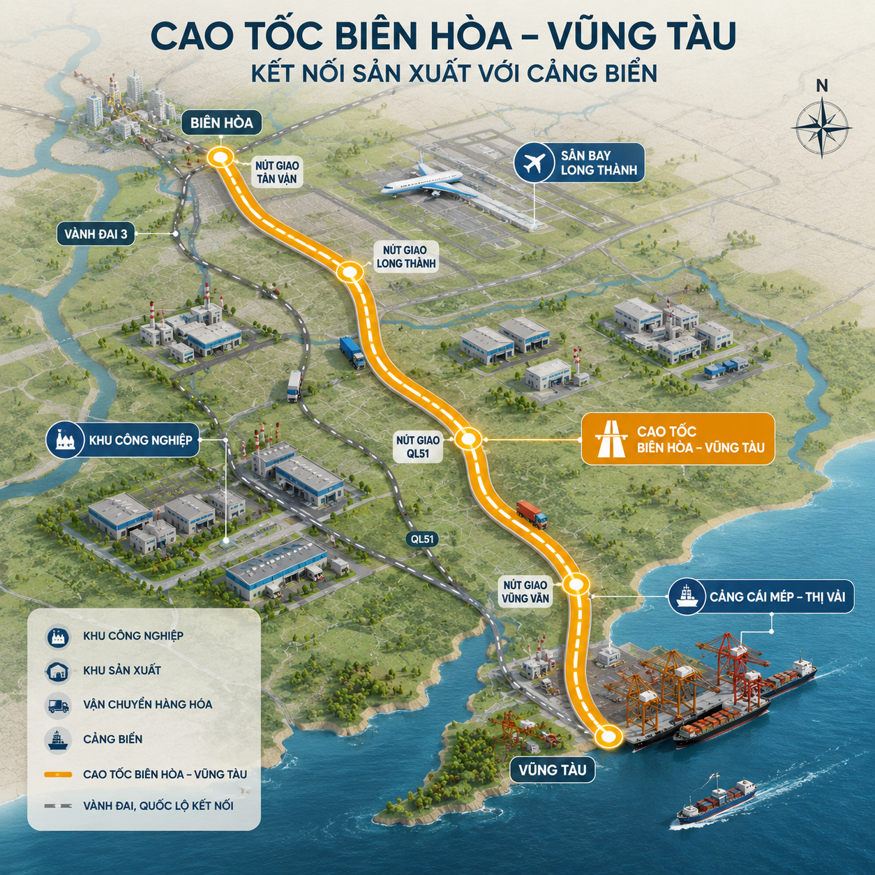 Cao tốc Biên Hòa – Vũng Tàu kết nối sản xuất với cảng biển, tác động trực tiếp lên hạ tầng giao thông phía Nam